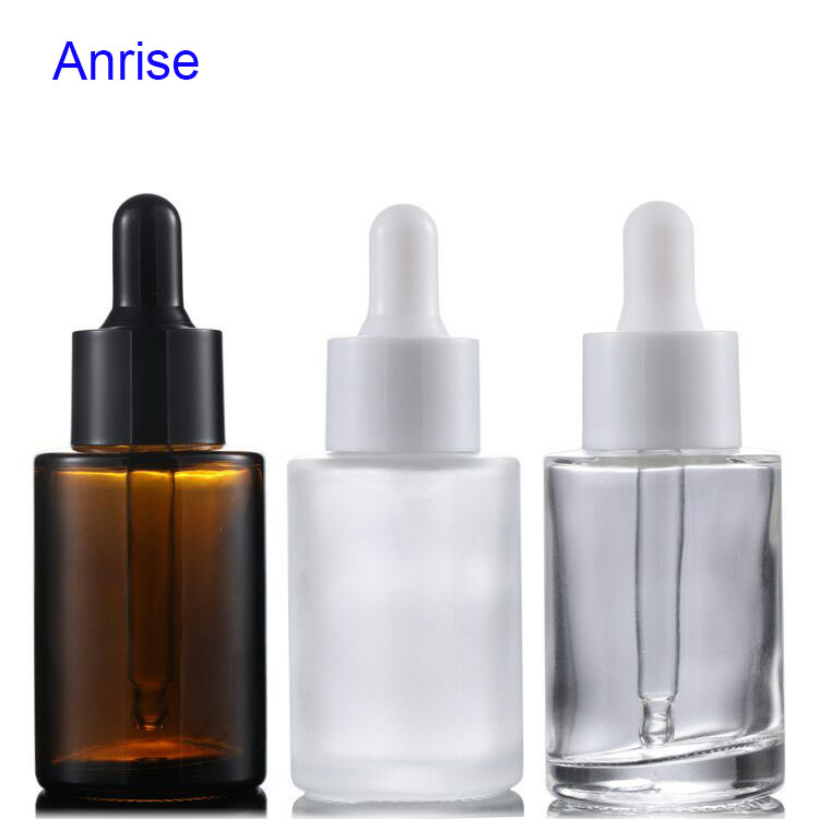 20ml 30ml 1 oz Amber Clear Matte Frosted Glass Flat Shoulder Cosmetic Serum Lotion White Dropper Bottle