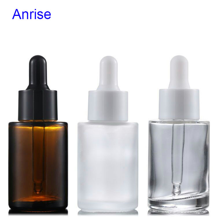20ml 30ml 1 oz Amber Clear Matte Frosted Glass Flat Shoulder Cosmetic Serum Lotion White Dropper Bottle