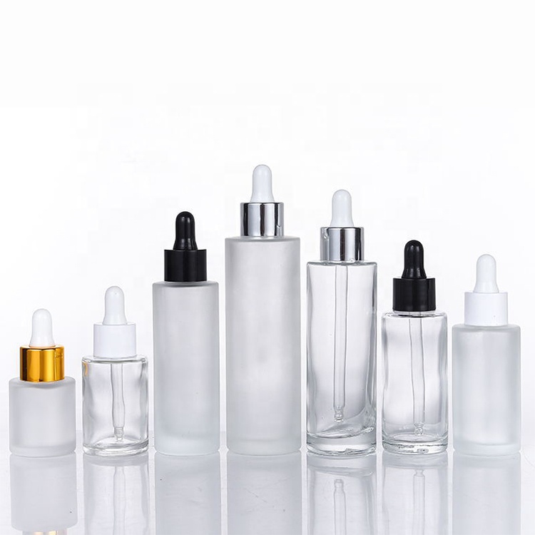 20ml 30ml 40ml 50ml 60ml 80ml 100ml Wholesale  frosted clear essence oil bottle luxury flat shoulder dropper serum bottle
