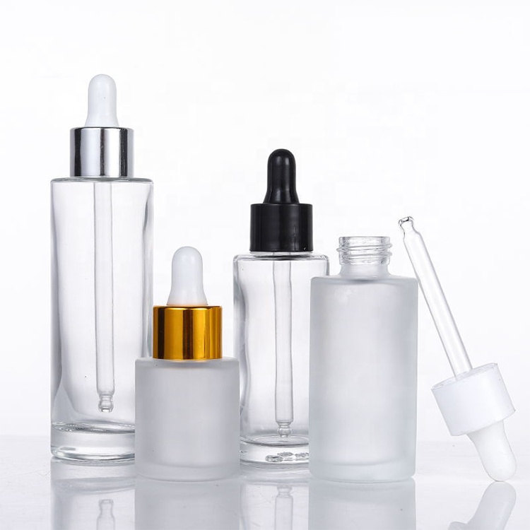 20ml 30ml 40ml 50ml 60ml 80ml 100ml Wholesale frosted clear essence oil bottle luxury flat shoulder dropper serum bottle