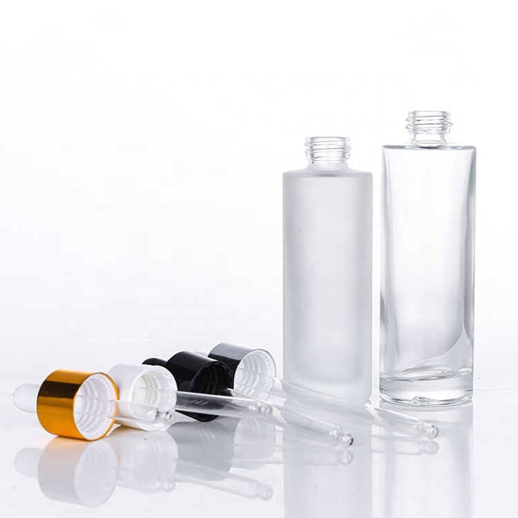 20ml 30ml 40ml 50ml 60ml 80ml 100ml Wholesale frosted clear essence oil bottle luxury flat shoulder dropper serum bottle