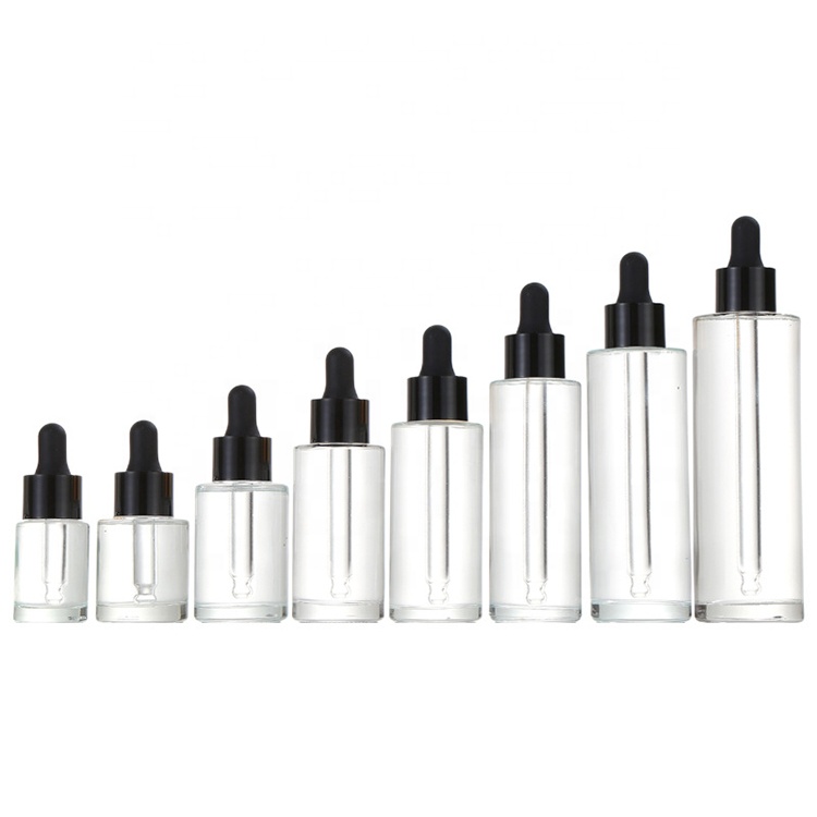 20ml 30ml 40ml 50ml 60ml 80ml 100ml Wholesale frosted clear essence oil bottle luxury flat shoulder dropper serum bottle