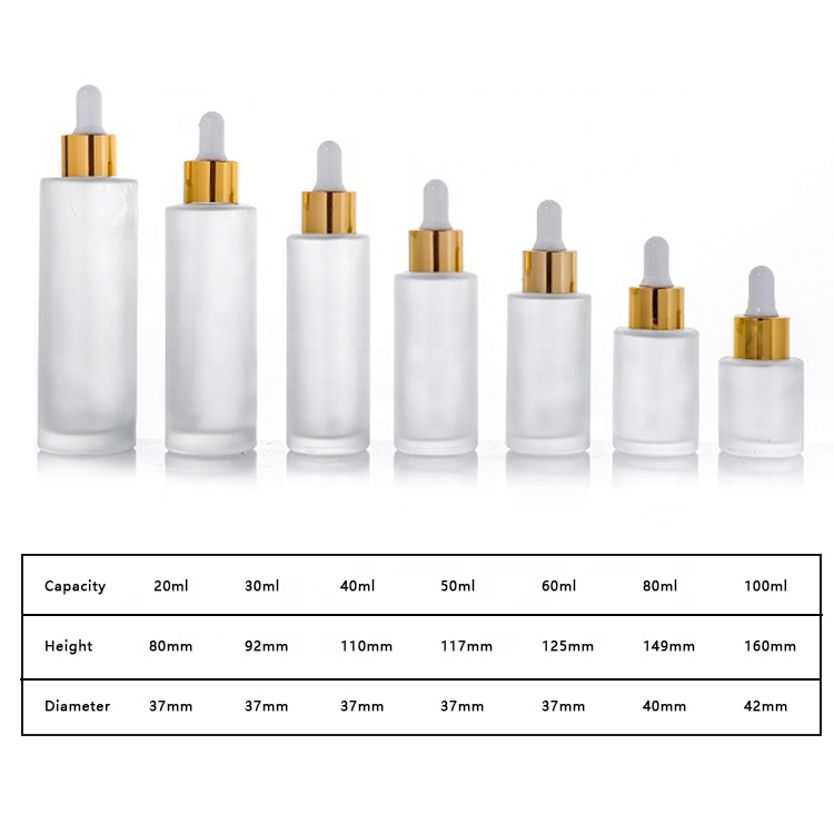 20ml 30ml 40ml 50ml 60ml 80ml 100ml Wholesale frosted clear essence oil bottle luxury flat shoulder dropper serum bottle