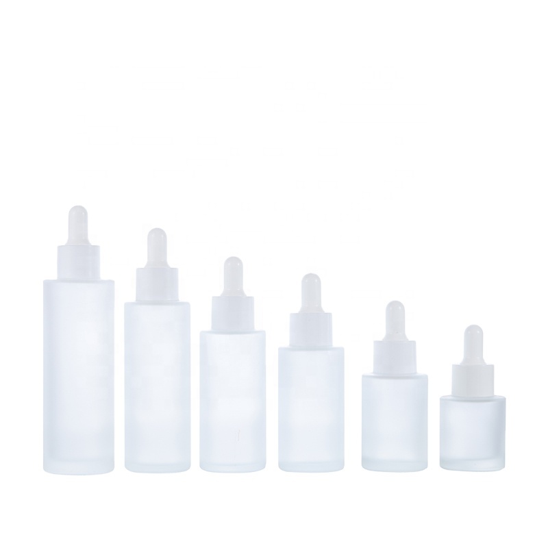 20ml 30ml 40ml 50ml 60ml 80ml Luxury empty frost flat shoulder cosmetic glass dropper bottle with White Pipette for oil