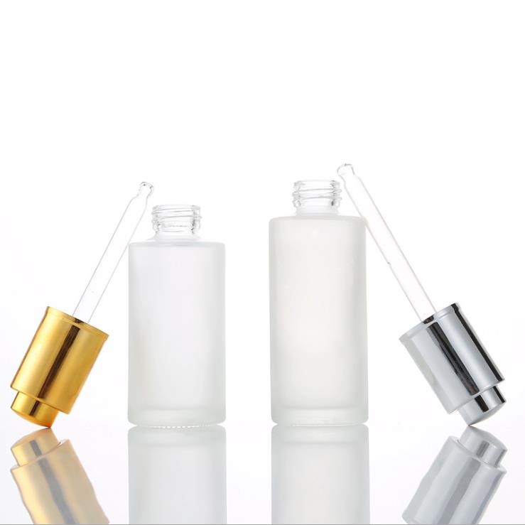 20ml 30ml 40ml 50ml 60ml 80ml Push button flat shoulder essential oil bottle customize frosted cosmetic glass dropper bottle