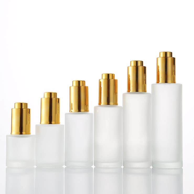 20ml 30ml 40ml 50ml 60ml 80ml Push button flat shoulder essential oil bottle customize frosted cosmetic glass dropper bottle