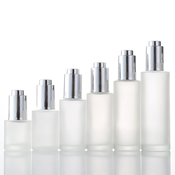 20ml 30ml 40ml 50ml 60ml 80ml Push button flat shoulder essential oil bottle customize frosted cosmetic glass dropper bottle