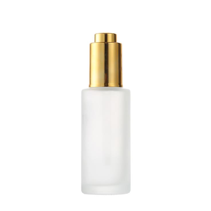 20ml 30ml 40ml 50ml 60ml 80ml Push button flat shoulder essential oil bottle customize frosted cosmetic glass dropper bottle