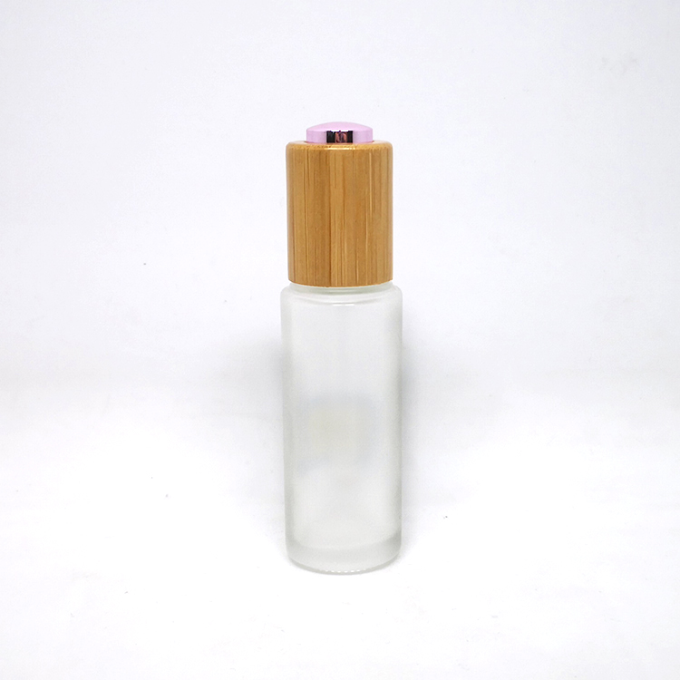 20ml 30ml 40ml 50ml purple cosmetic serum glass oil bottle with bamboo press pump