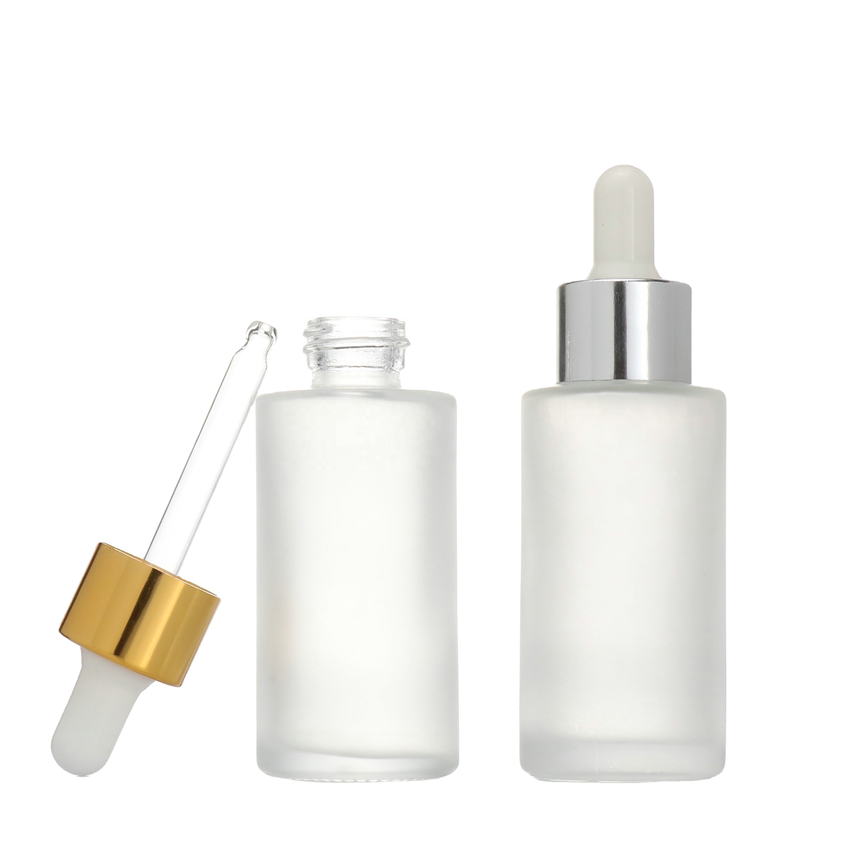 20ml 30ml 40ml 60ml 80ml 100ml 120ml White Cosmetic Packaging Frosted Glass pump spray bottle With matte black Lid