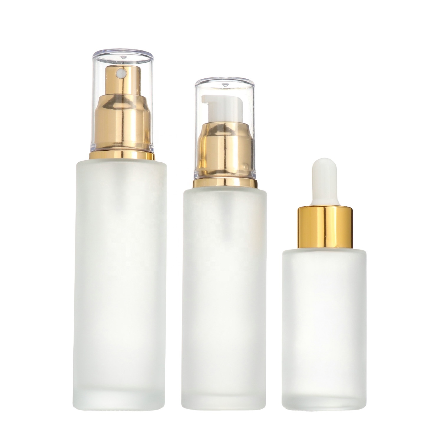 20ml 30ml 40ml 60ml 80ml 100ml 120ml White Cosmetic Packaging Frosted Glass pump spray bottle With matte black Lid