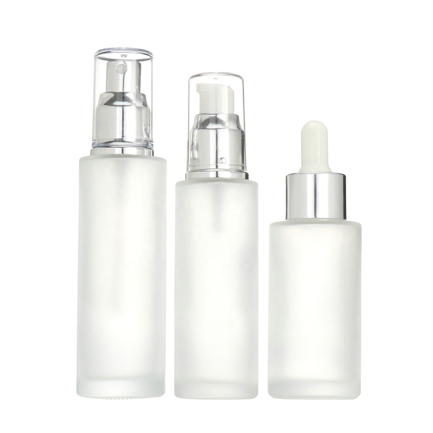 20ml 30ml 40ml 60ml 80ml 100ml 120ml White Cosmetic Packaging Frosted Glass pump spray bottle With matte black Lid