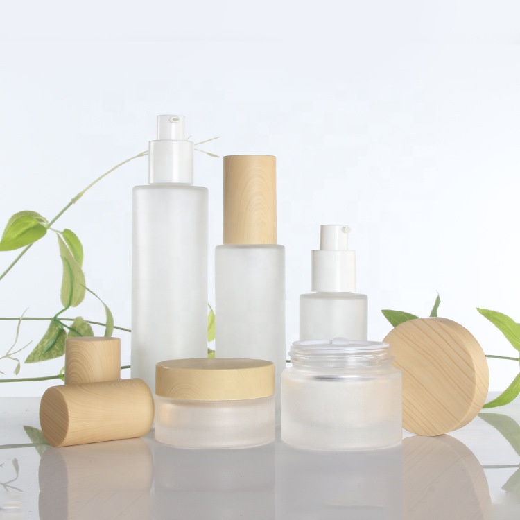 20ml 30ml 40ml 60ml 80ml 100ml 120ml frosted skincare care packaging pump bottle with wooden lid