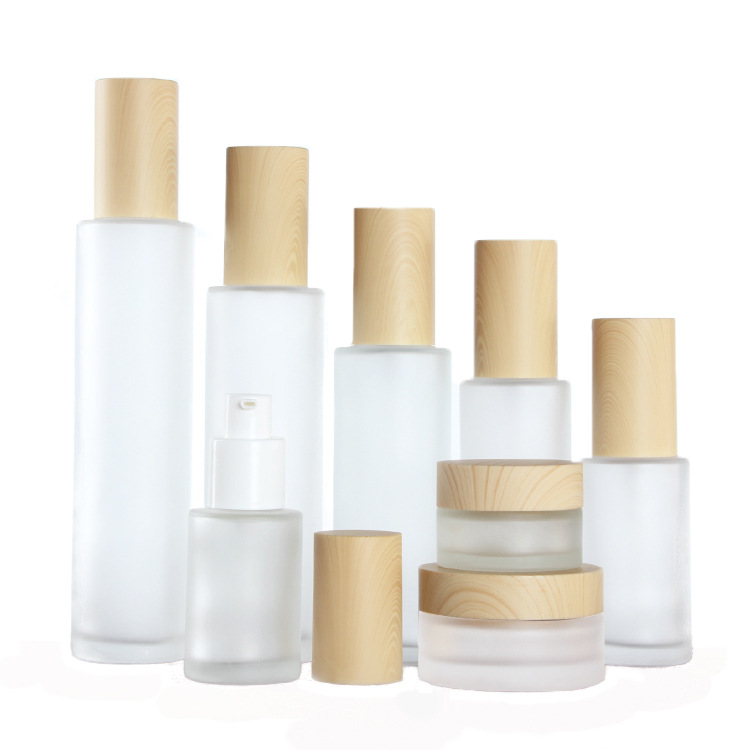 20ml 30ml 40ml 60ml 80ml 100ml 120ml frosted skincare care packaging pump bottle with wooden lid