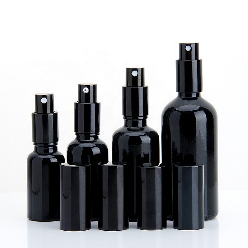 20ml 30ml 50ml 100ml Black Custom Silk Printing Empty Glass Essential Oil Bottle With Sprayer