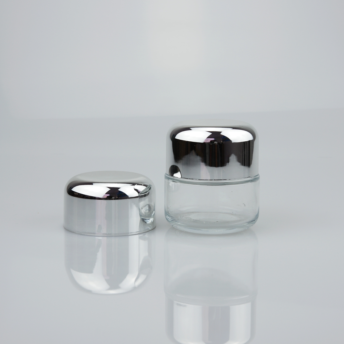 20ml 30ml 50ml 100ml Glass Cream  Clear Cosmetic Jars with silver and gold aluminum lid