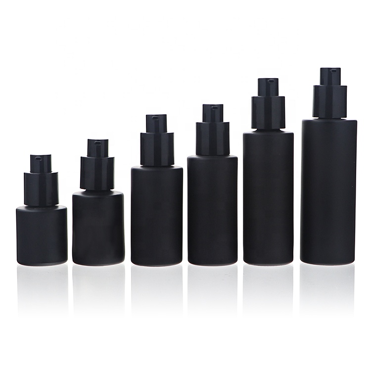 20ml 30ml 50ml 100ml Matte Black Glass Lotion Bottle Cosmetic Serum Bottle With Pump