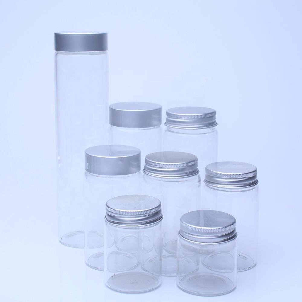 20ml/30ml/50ml/100ml Small Borosilicate Glass Bottle Candy Jar With Aluminum Screw Cap