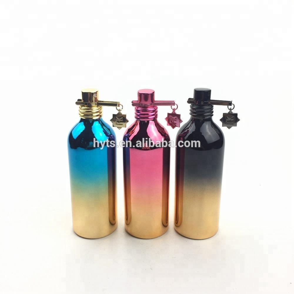 20ml 30ml 50ml 100ml UV Coating silk printing shiny Perfume cosmetic aluminium bottles with metal clip for body spray