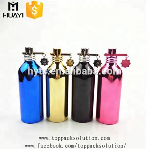 20ml 30ml 50ml 100ml UV Coating silk printing shiny Perfume cosmetic aluminium bottles with metal clip for body spray