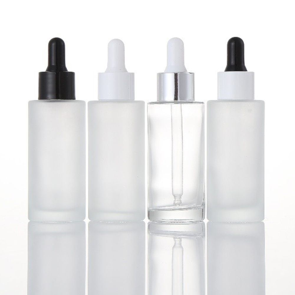 20ml 30ml 50ml 100ml, essential oil serum flat shoulder frosted clear glass dropper bottle with pipette/