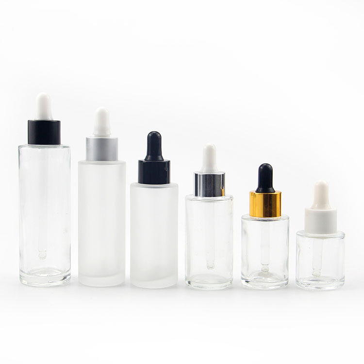 20ml 30ml 50ml 100ml essential oil serum flat shoulder frosted clear glass dropper bottle with pipette