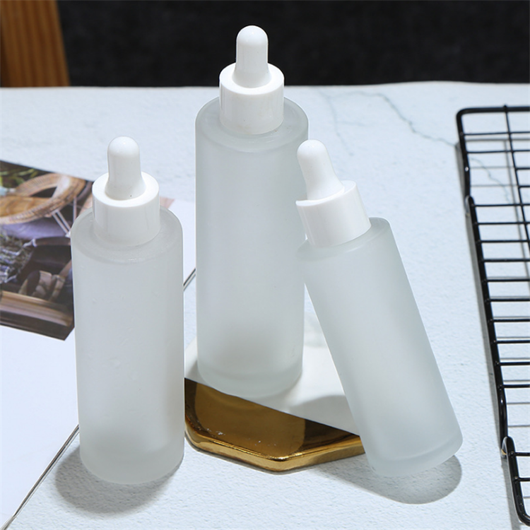 20ml 30ml 50ml 100ml essential oil serum flat shoulder frosted clear glass dropper bottle with pipette