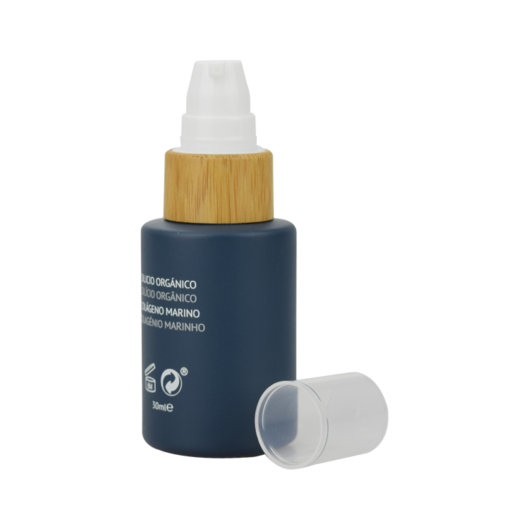 20ml 30ml 50ml 100ml frosted cosmetic lotion bamboo pump bottle glass gel bottle with bamboo pump