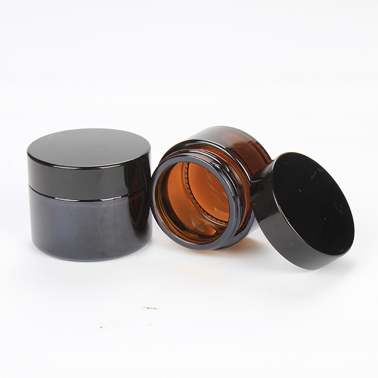 20ml 30ml 50ml 60ml 100ml amber glass cream jar with black plastic lid