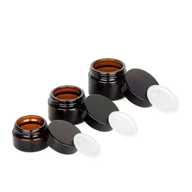 20ml 30ml 50ml 60ml 100ml amber glass cream jar with black plastic lid