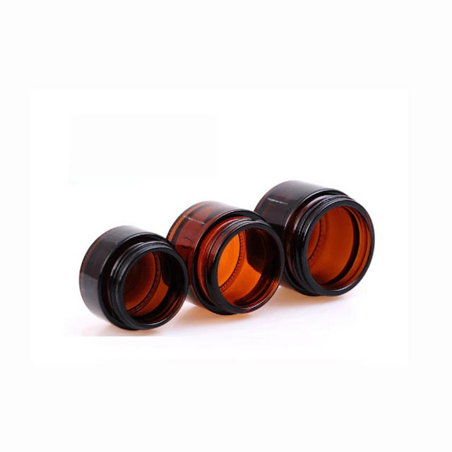 20ml 30ml 50ml 60ml 100ml amber glass cream jar with black plastic lid