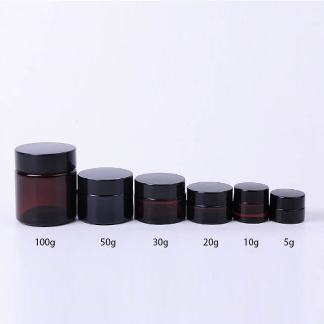 20ml 30ml 50ml 60ml 100ml amber glass cream jar with black plastic lid