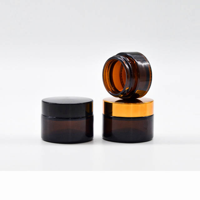 20ml 30ml 50ml 60ml 100ml amber glass cream jar with black plastic lid