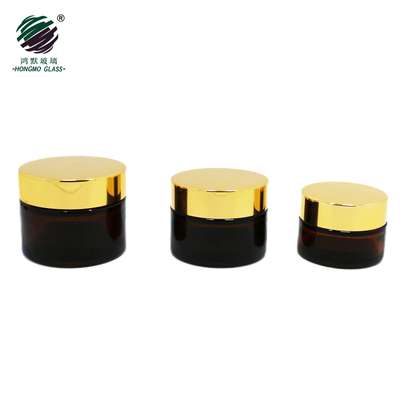 20ml 30ml 50ml 60ml 100ml cosmetic container facial cream jars amber glass jar with gold metal aluminum lids black caps in stock