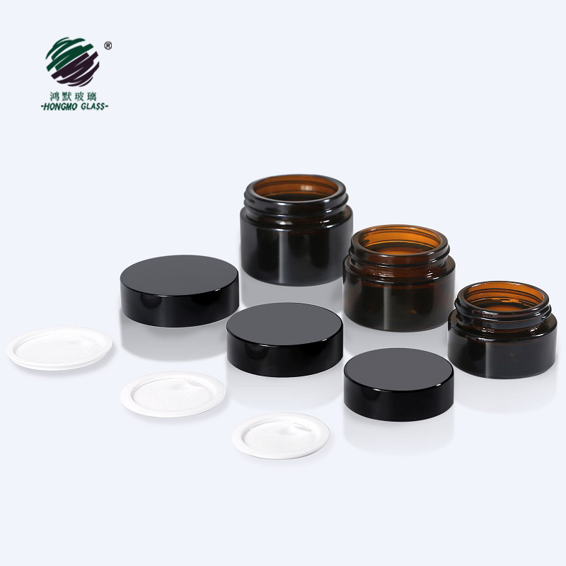 20ml 30ml 50ml 60ml 100ml cosmetic container facial cream jars amber glass jar with gold metal aluminum lids black caps in stock