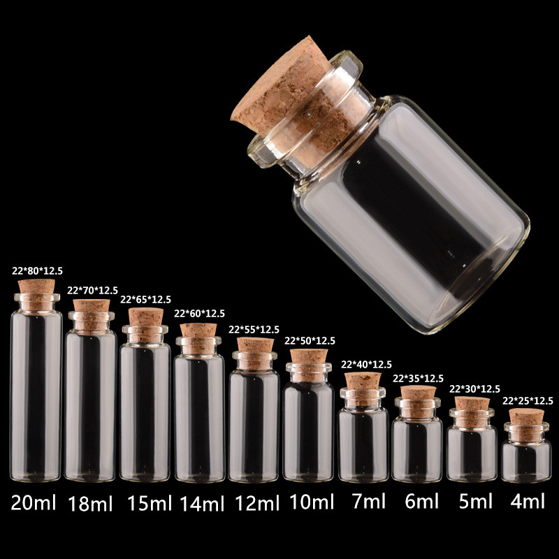 20ml 30ml 50ml 60ml 70ml glass tube vial with cork for tea pill sugar
