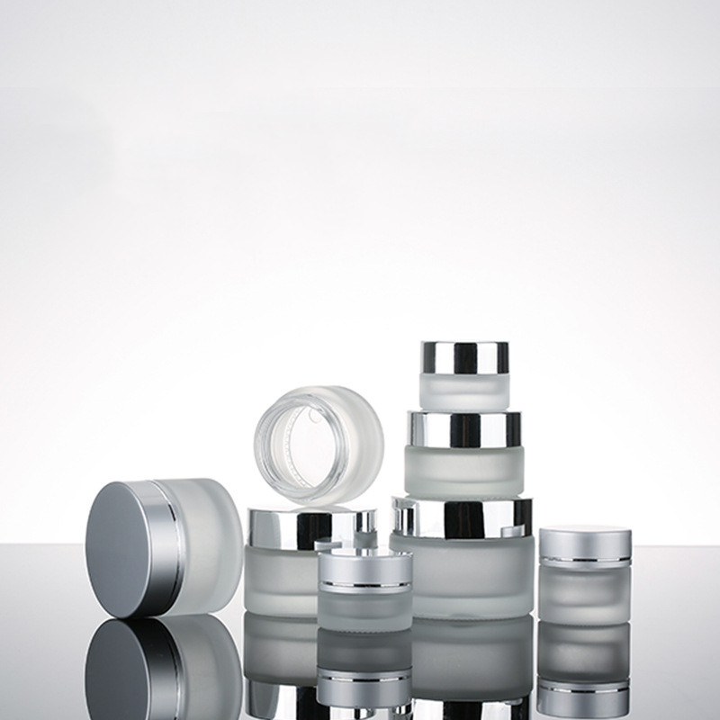 20ml 30ml 50ml 80ml 100ml 120ml frosted cosmetics glass bottle packing and 5g 10g 20g 30g 50g cream jar with UV silver lid