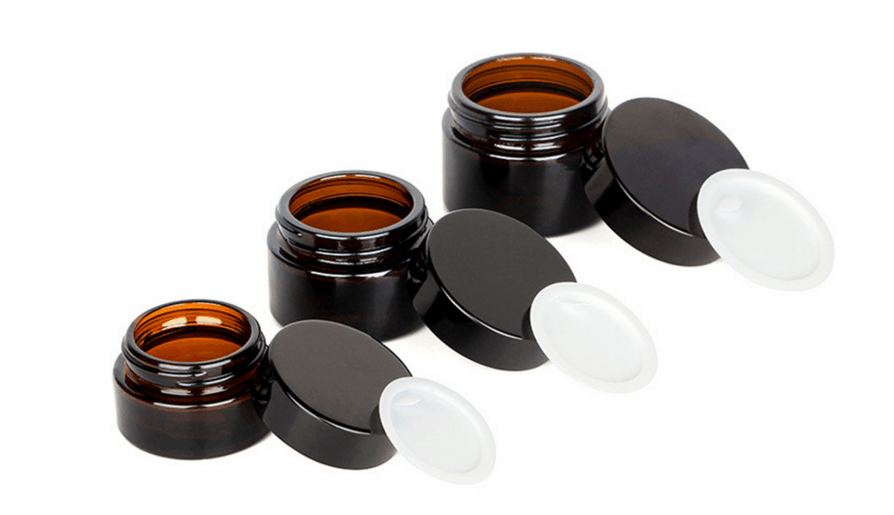 20ml 30ml 50ml Amber Glass Cosmetic Jar Cream Containers with Black Gold Lids