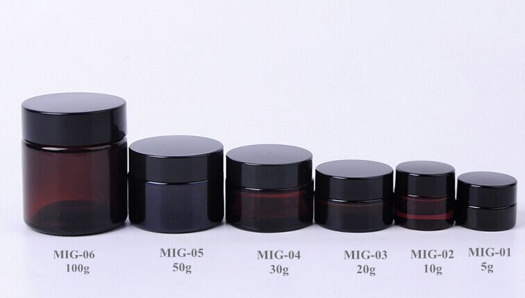 20ml 30ml 50ml Amber Glass Cosmetic Jar Cream Containers with Black Gold Lids