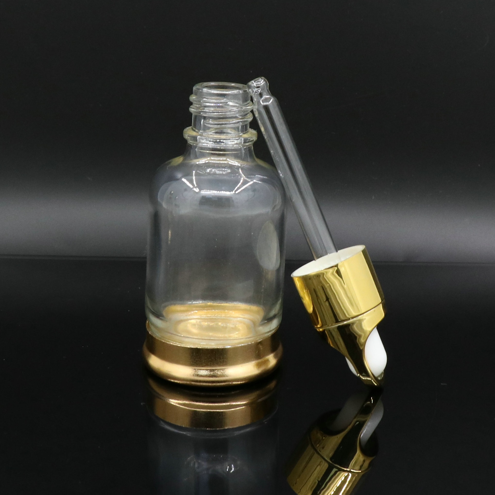 20ml 30ml 50ml Elegant Clear Cosmetic Glass Essential Oil Dropper Bottles With Gold Base