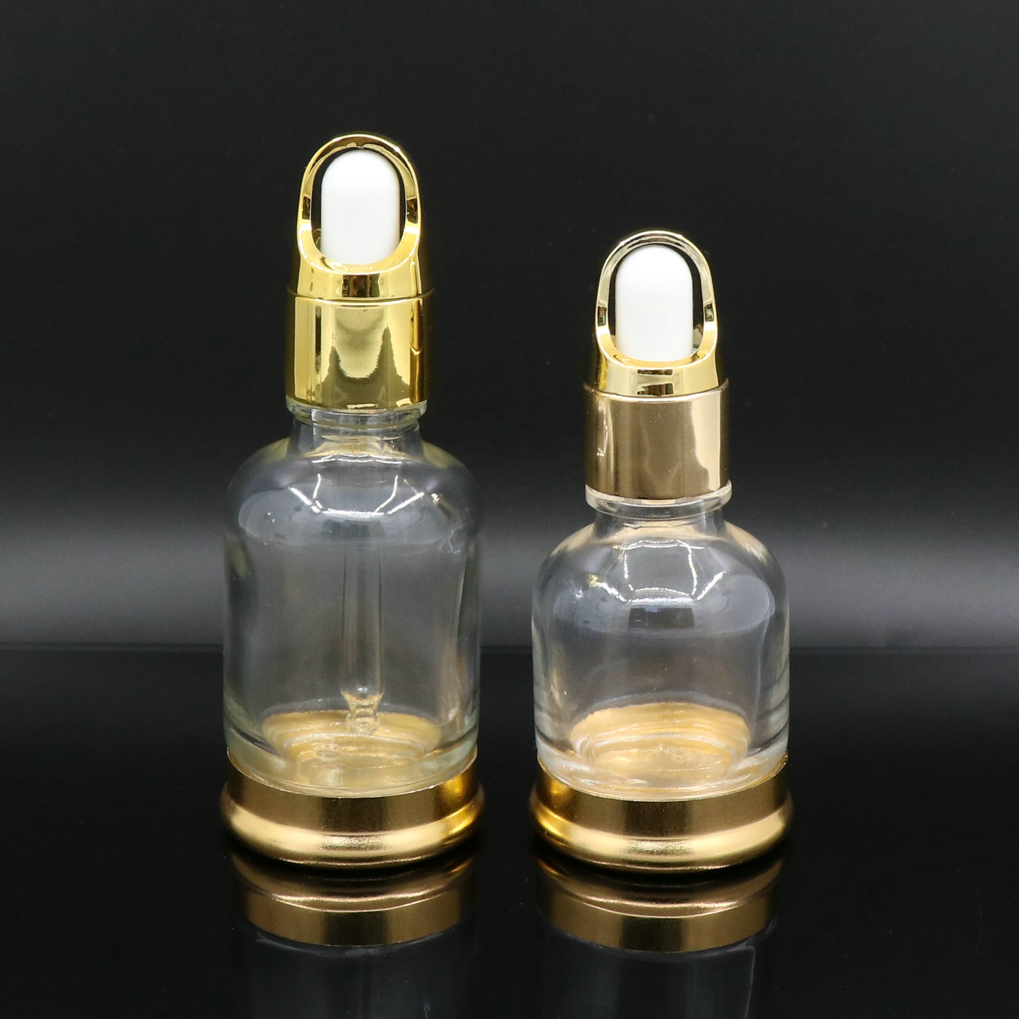 20ml 30ml 50ml Elegant Clear Cosmetic Glass Essential Oil Dropper Bottles With Gold Base