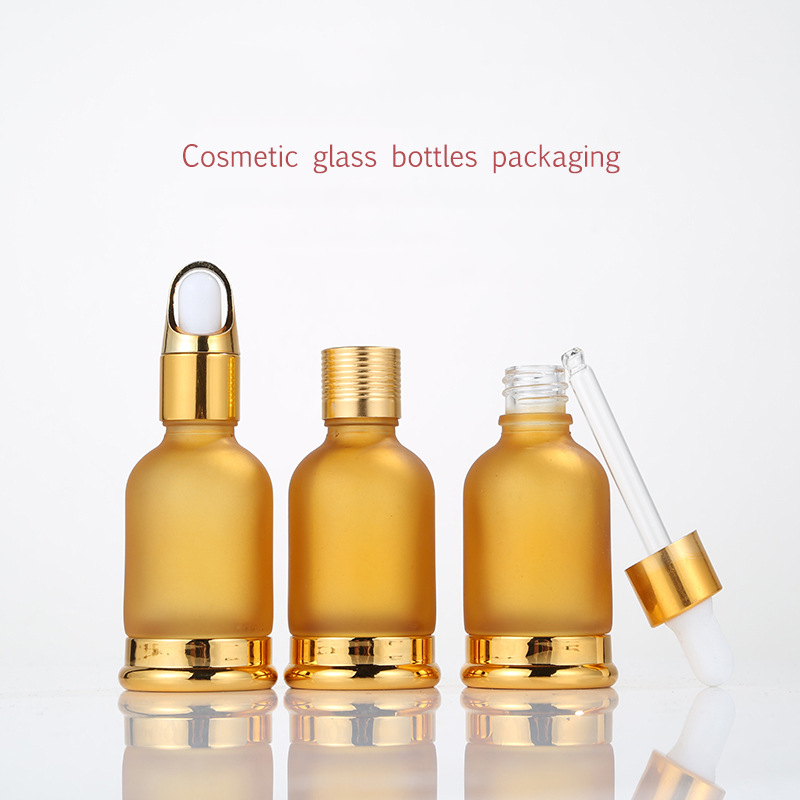 20ml 30ml 50ml OEM or ODM Frosted glass hair oil bottle Manufacturers direct golden dropper Cosmetic Glass Bottles