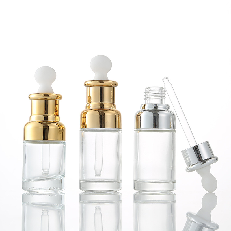 20ml 30ml 50ml OEM or ODM Gold or silver balloon glue head transparent glass dropper Essential oil or Hair oil bottle