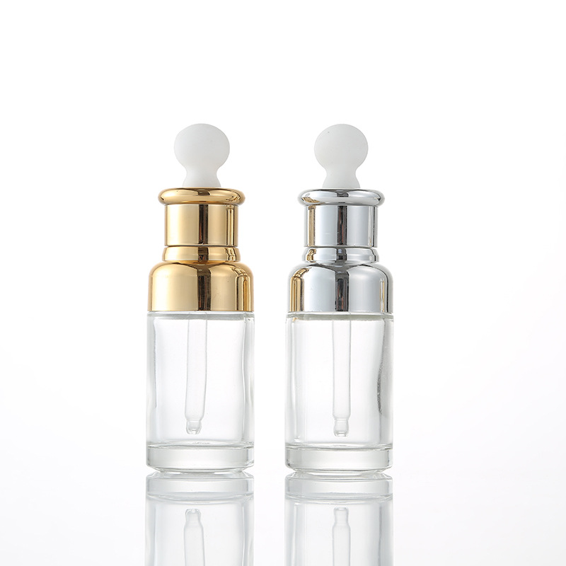 20ml 30ml 50ml OEM or ODM Gold or silver balloon glue head transparent glass dropper Essential oil or Hair oil bottle