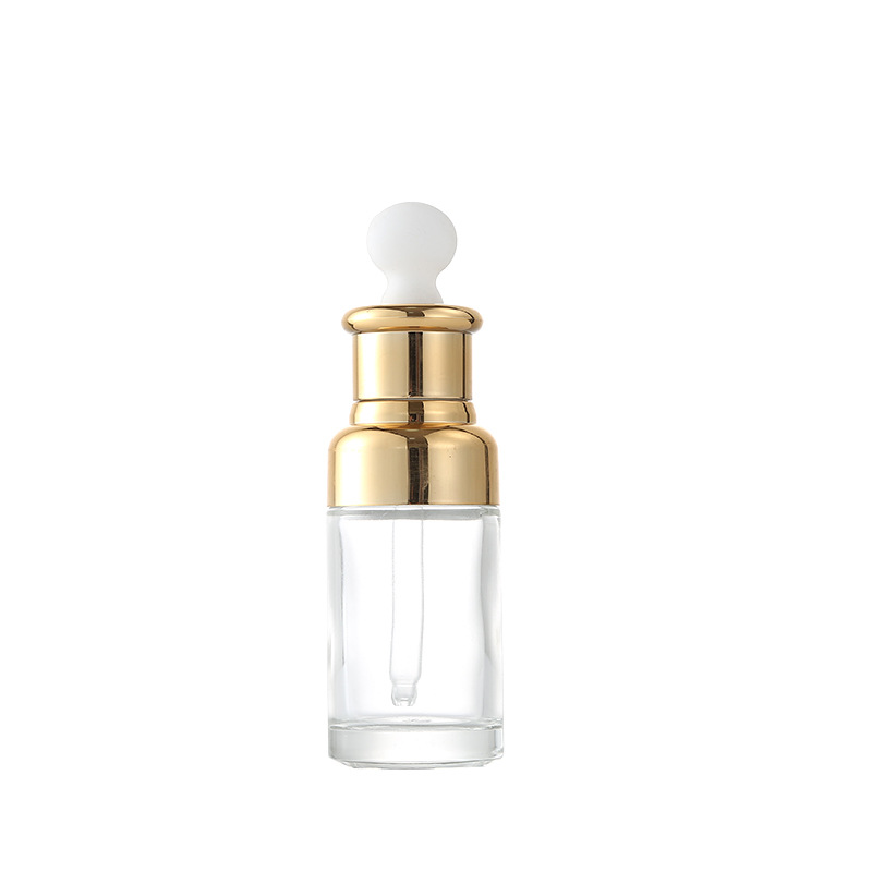 20ml 30ml 50ml OEM or ODM Gold or silver balloon glue head transparent glass dropper Essential oil or Hair oil bottle