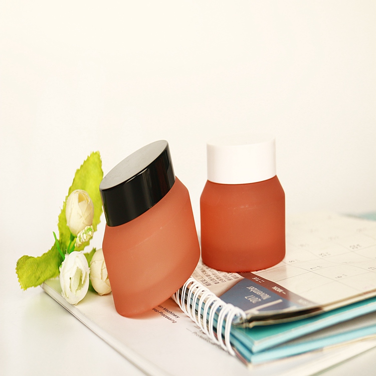 20ml 30ml 50ml Orange Color Frosted Cosmetic Jar 50g Face Cream Jar with Sealed Plastic Lid