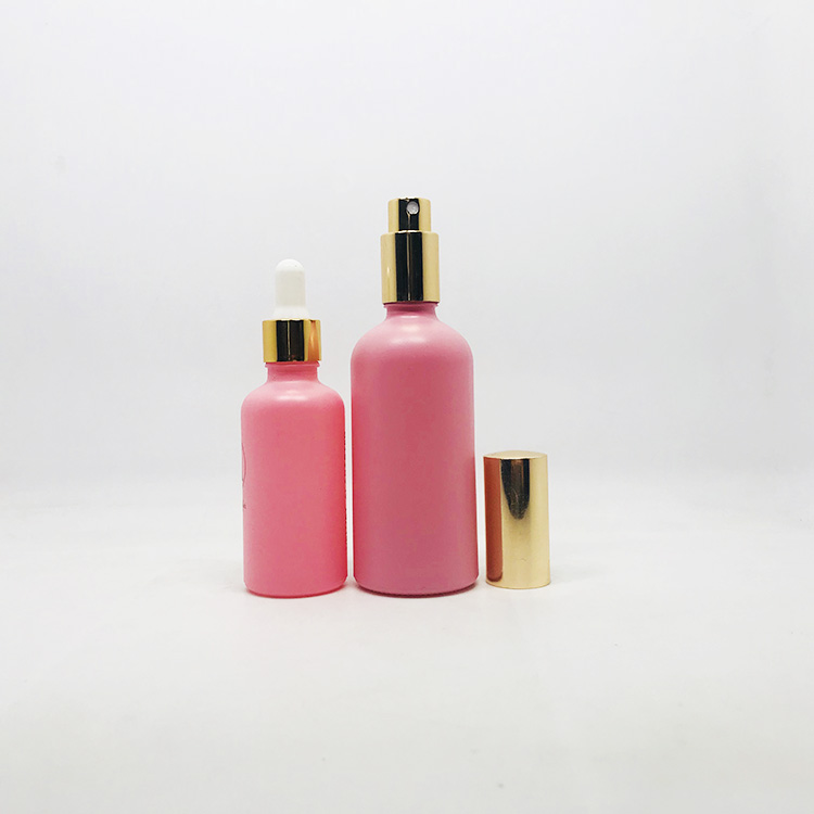 20ml 30ml 50ml Pink glass essential oil bottle 100ml with gold pump cap