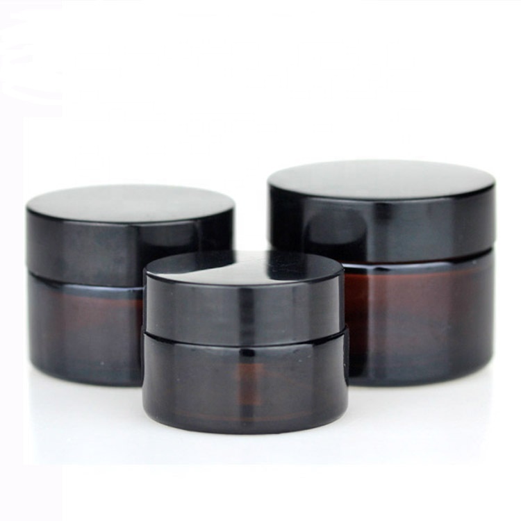 20ml 30ml 50ml Straight Sided Round Cosmetic Cream Containers Amber Glass Jars with Inner Liners and Dome Lids