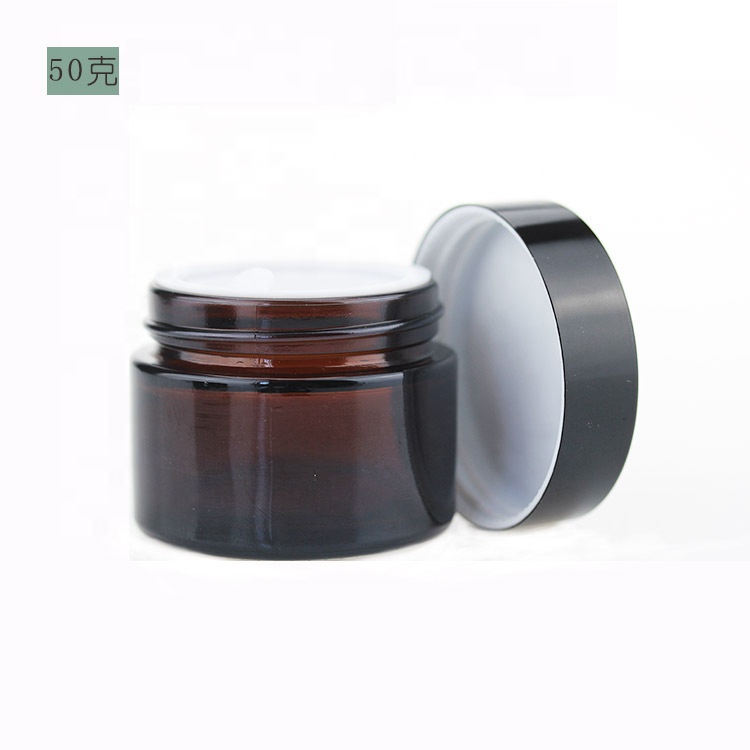 20ml 30ml 50ml Straight Sided Round Cosmetic Cream Containers Amber Glass Jars with Inner Liners and Dome Lids