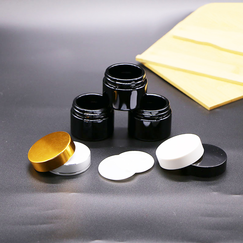 20ml 30ml 50ml Wide Mouth Black Skin Care Cream Packaging Glass Jar with Golden Cap for Cosmetics